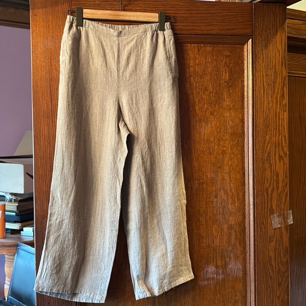 FLAX Linen beige wide leg Pants